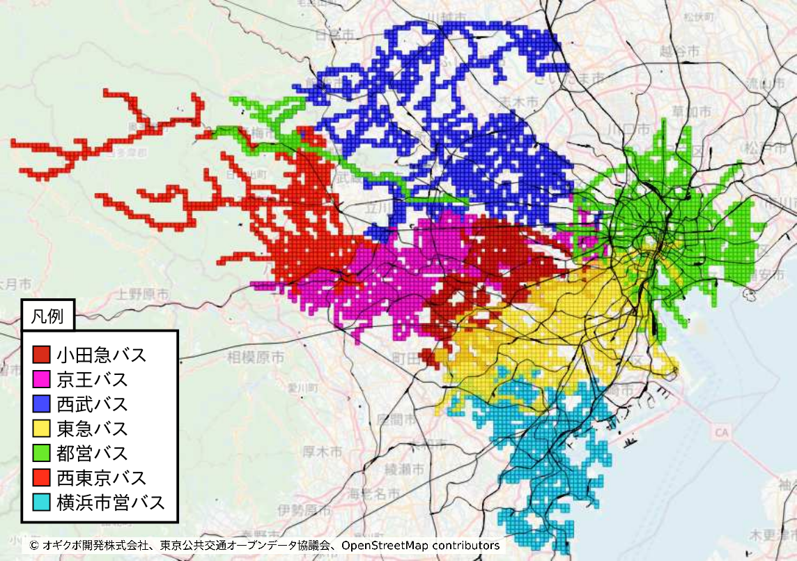 事業者ごとのバス走行範囲